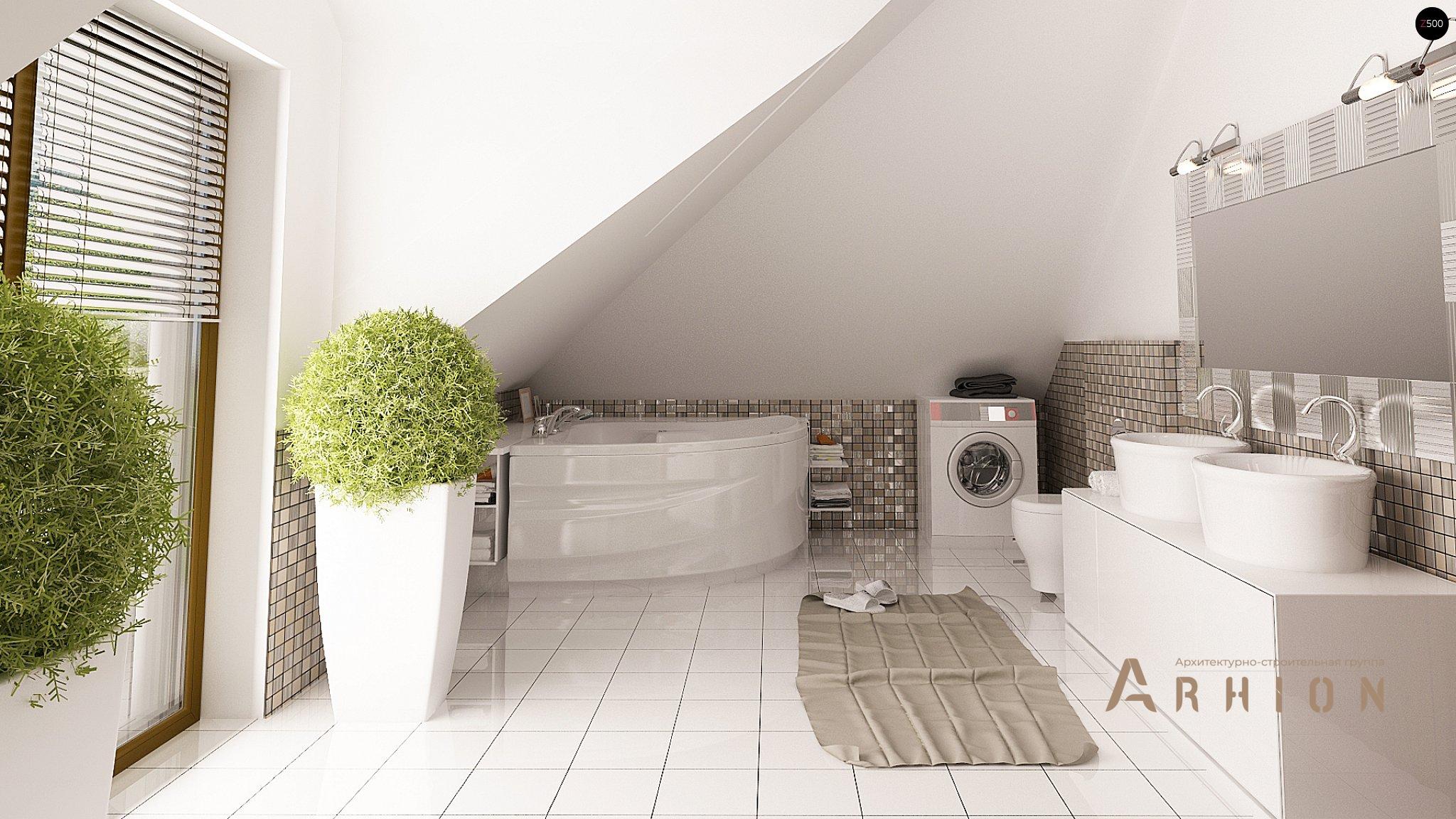 14. Проект одноэтажного дома в современном стиле с четырехскатной, Z270 A, площадью - 239 кв c мансардой, терассой, балконом, гаражом